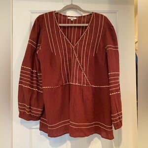 Madewell - burgundy embroidered peasant top